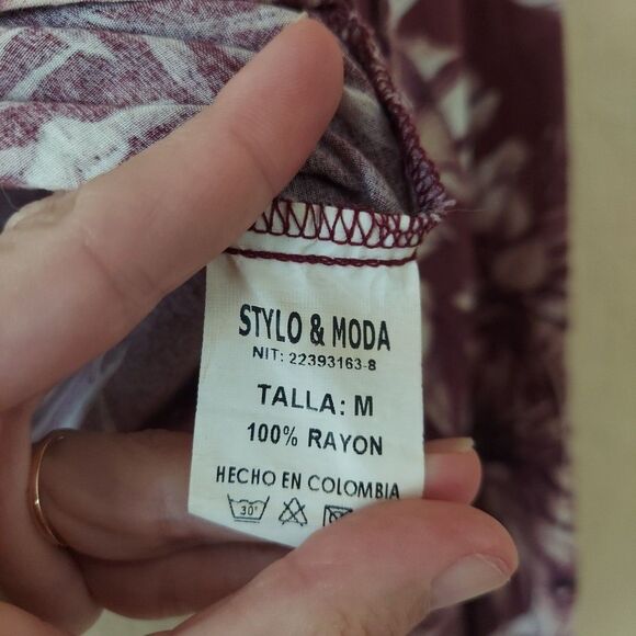 Women's Mauve Pink Floral Tie Front Crop Top Rayon 3/4 Sleeve Sz Medium - Picture 3 of 8